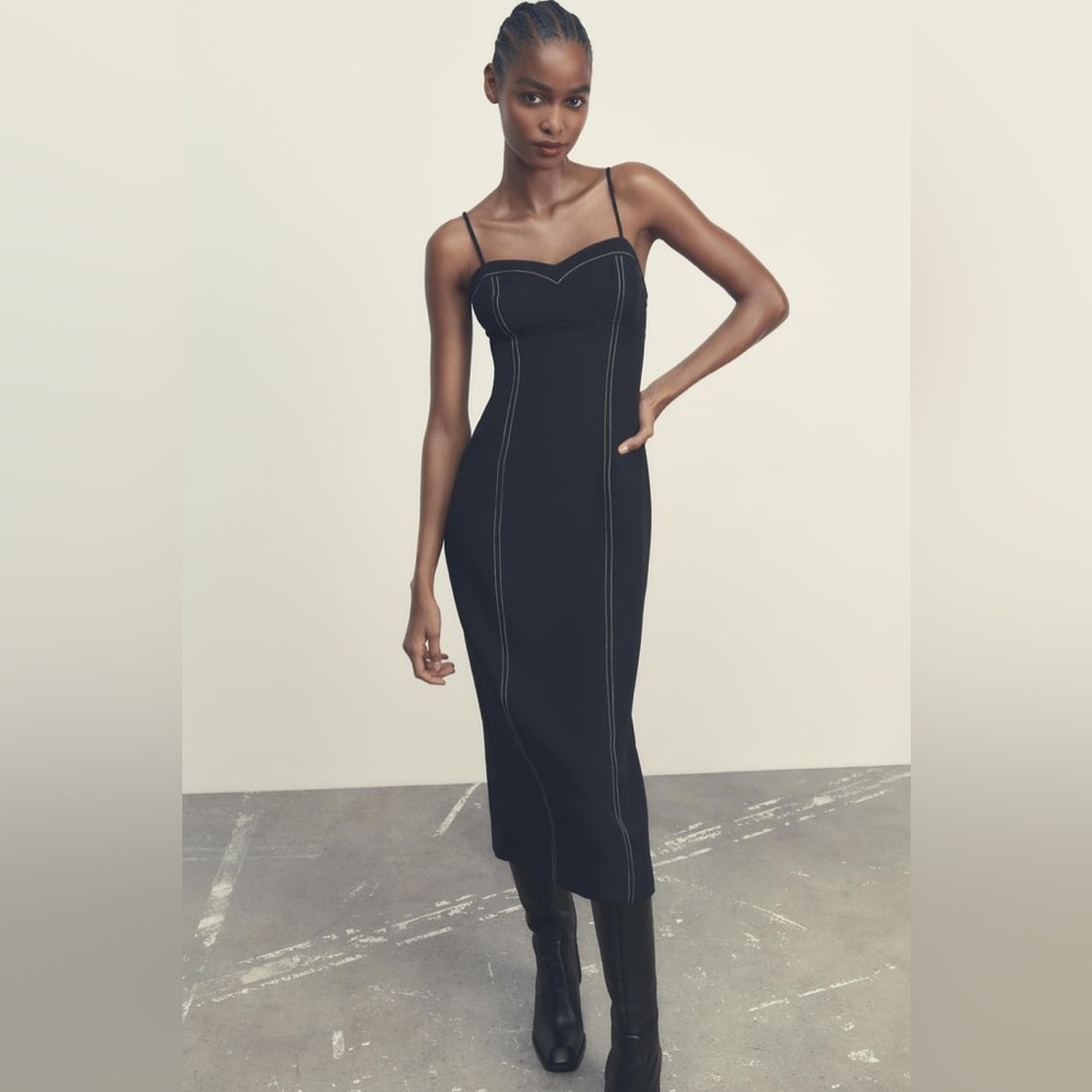 ZARA TOPSTITCHING DRESS - Picture 2 of 16